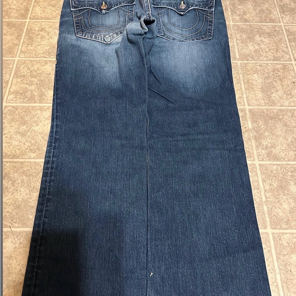 True Religion Indigo Blue Men's Jeans with Contrast Stitching